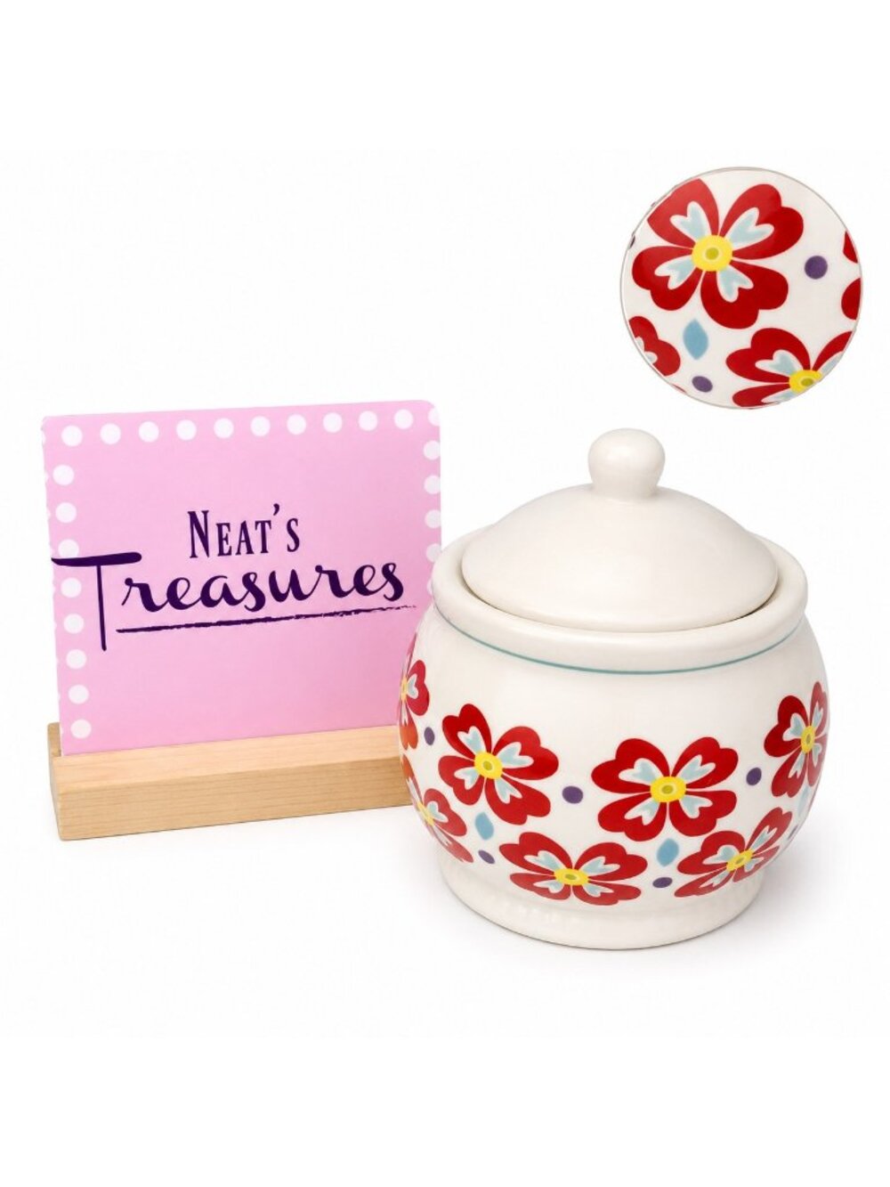 The Pioneer Woman FLEA MARKET Red Yellow Floral Stoneware Lidded Sugar Bowl